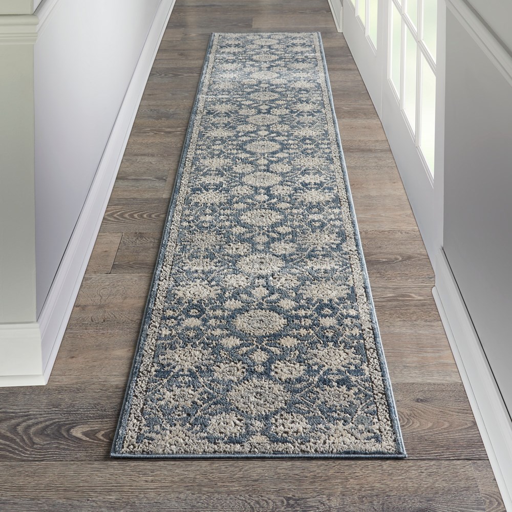 Quarry QUA06 Traditional Distressed Runner in Blue Beige by Nourison